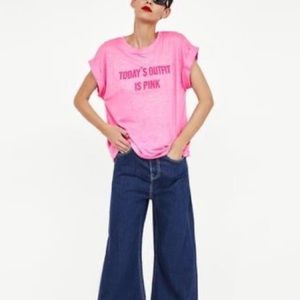 Zara Todays outfit is pink linen T-shirt tee shirt sleeve size Large